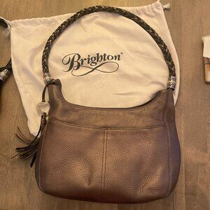 Brighton Barbados Zip top Italian leather hobo, Pewter